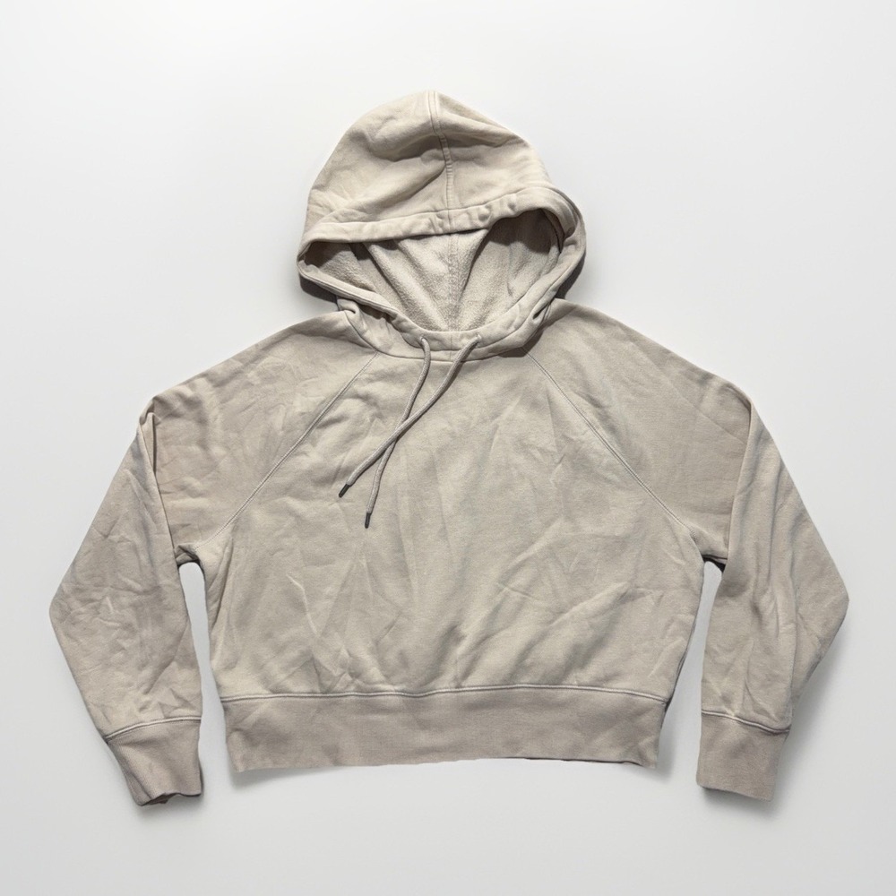 Universal Thread Cropped Hoodie Large Beige Tan Boxy Fleece Pullover Gorpcore L